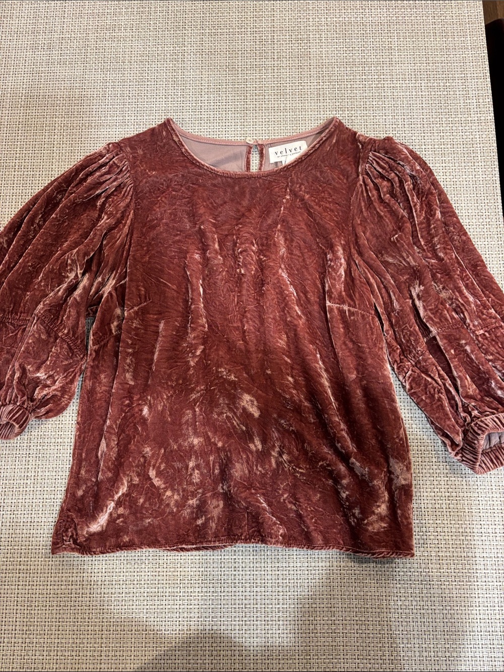 Velvet Puff-Sleeve Blouse in Dusty Mauve